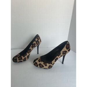 STUART WEITZMAN Pipespy Leopard Print Calf Hair Peep Toe Platform SlipOn Pump 11
